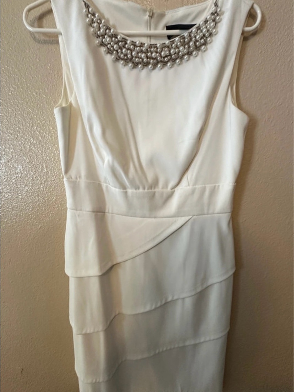 connected apparel Ivory Sleeveless Sheath Dress with Jeweled Neckline
